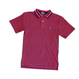 Polo Shirt Ralph Lauren Boy's Red/Navy Stripe Mesh Polo‎ Medium Preppy